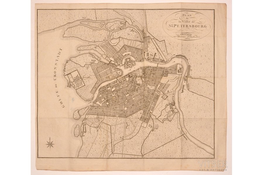 karte, Plan de la ville de Saint Petersbourg (Sanktpēterburgas karte), 1802 g., 45.1 x 39.5 cm