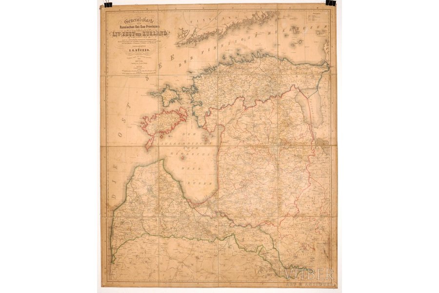 karte, General Karte Der Russischen Ost-See-Provinzen Liv-Ehst und Kurland, Franca Klīge izdevums, 20. gs. sākums, 92.6 x 77.4 cm