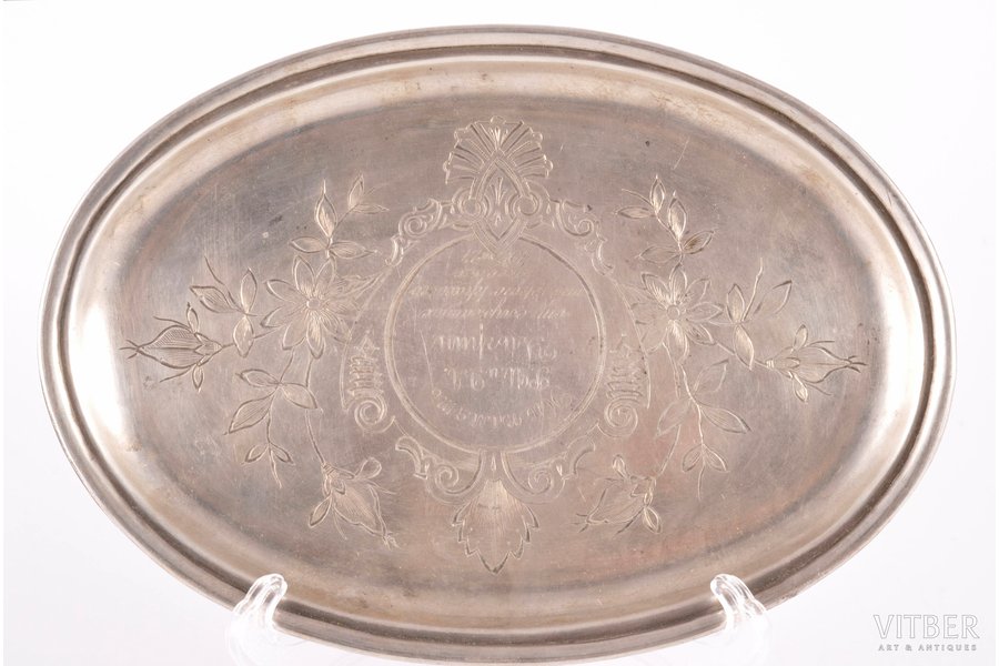 tray, silver, 84 standard, 157.45 g, engraving, 18.7 x 13.1 x 0.9 cm, 1899-1908, Moscow, Russia