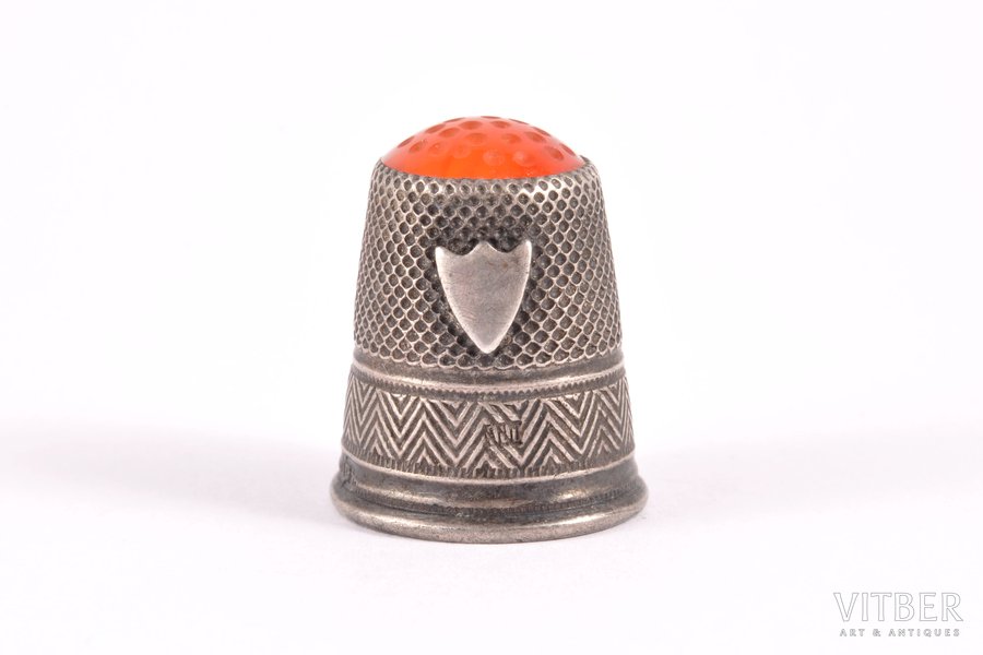 thimble, silver, 84 ПТ standard, 3.15 g, h 2.1 cm, the border of the 19th and the 20th centuries, hallmark "84 ПТ" made in Riga (Russian Empire)