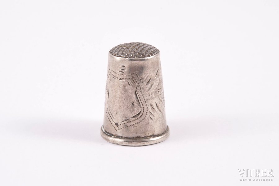 thimble, silver, 84 standard, 3.45 g, engraving, h 2.2 cm, 1908-1917, St. Petersburg, Russia
