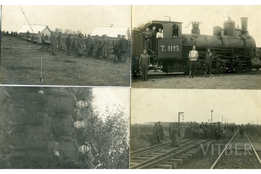 photography, 4 pcs, Imperial Russian Army, World War I, 4th Railway repair battalion, Company No.3, 1915, 14x9 cm