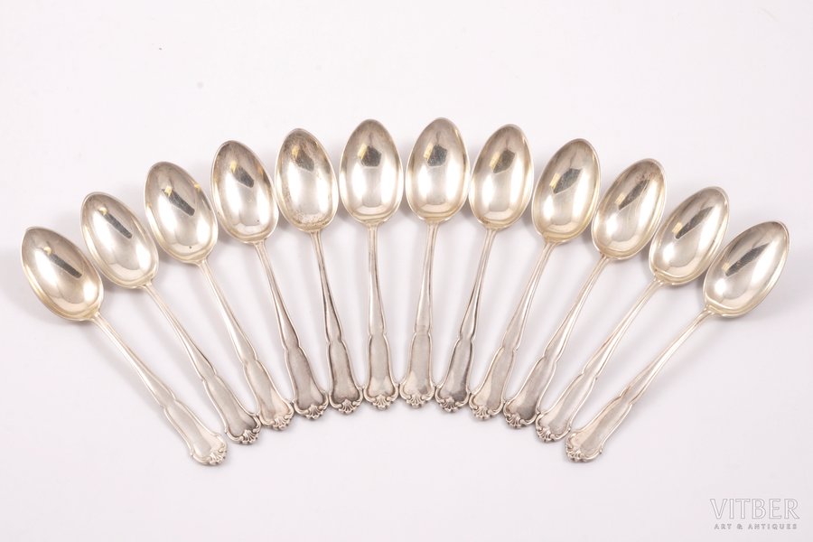 set of 12 coffee spoons, silver, 830 standart, 1932-1933, 99.75 g, C. G. Hallberg, Sweden, 9.9 cm