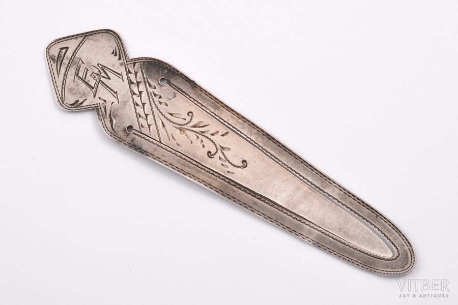 bookmark, silver, 875 standard, 6.85 g, engraving, 9.8 x 2.2 cm, the 20-30ties of 20th cent., Latvia