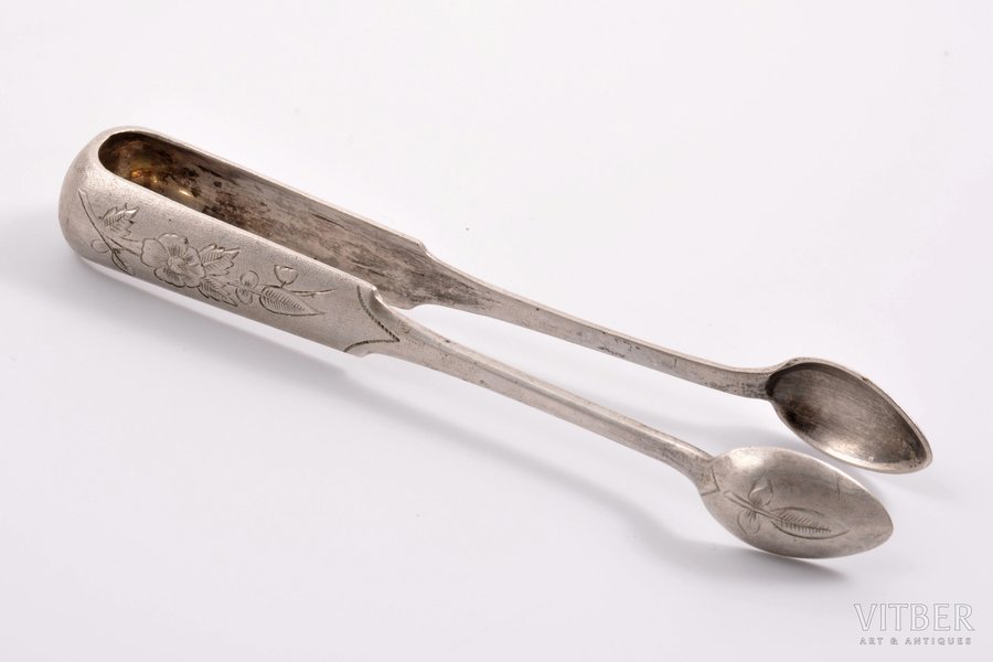 sugar tongs, silver, 84 standard, 27.10 g, engraving, 11.9 cm, 1880-1890, Moscow, Russia