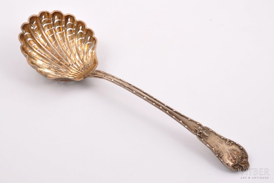 ложка для сахарной пудры, серебро, "Раковина", 950 проба, 46.90 г, 21.4 см, середина 19-го века, Франция