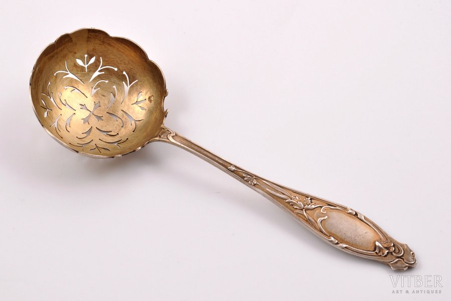 sieve spoon, silver, Art Nouveau, 800 standard, 21.45 g, 14 cm, the beginning of the 20th cent., France