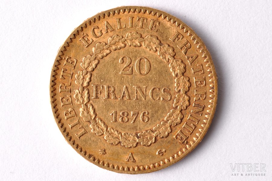 20 франков, 1876 г., A, золото...