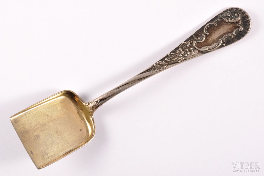 kitchen shovel, silver, 84 standard, 60.05 g, gilding, 16.1 cm, Orest Kurlyukov company, 1908-1917, Moscow, Russia