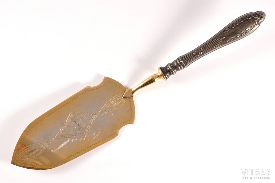 cake server, silver, 875 standart, gilding, the 20ties of 20th cent., (item's weight) 98.60 g, Latvia, 29 cm