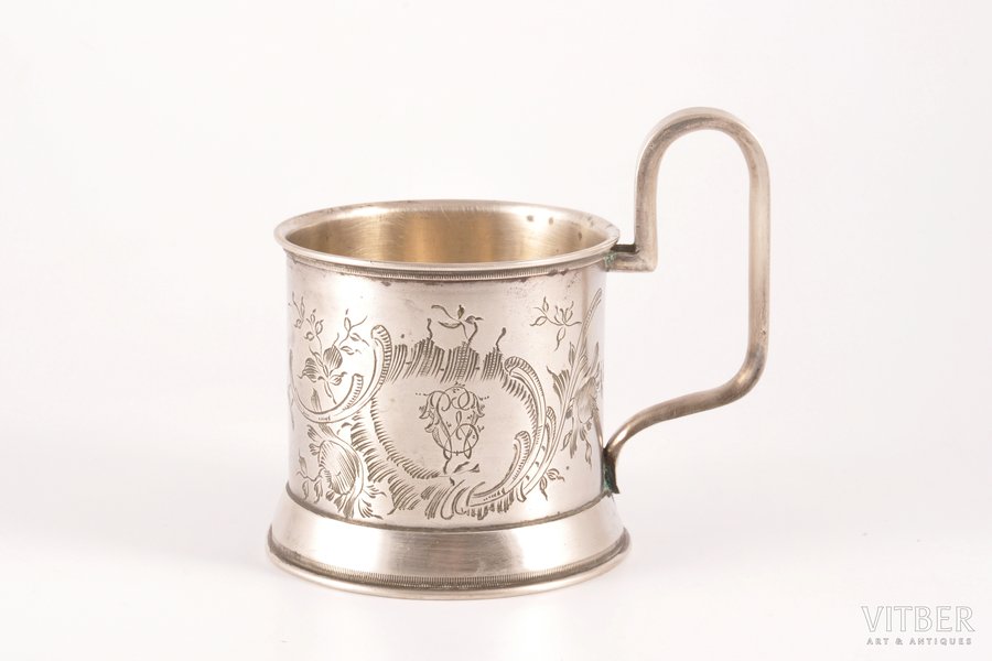 tea glass-holder, silver, 84 standart, engraving, 1899-1908, 115.45 g, Moscow, Russia, h 9.2 cm, Ø (inner) 6.5 cm