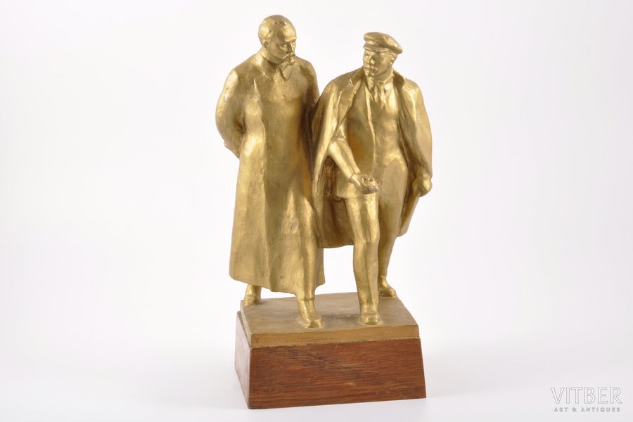 figurative composition, V. Lenin with F. Dzerzhinsky, aluminum alloy, 26 cm, weight 2000.700 g., the 50-60ies of 20th cent.