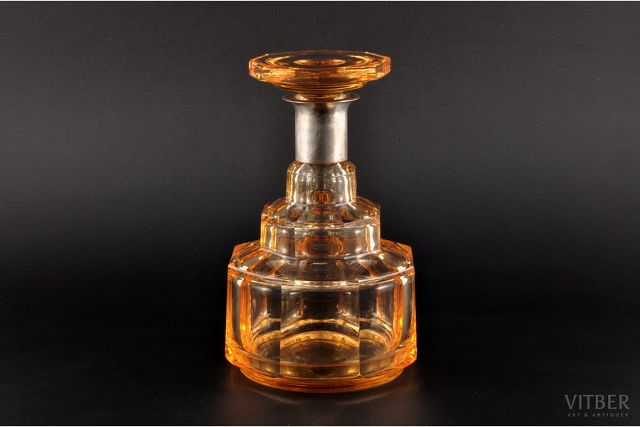 carafe, silver, amber glass, 875 standard, 20 cm, the 30ties of 20th cent., Latvia