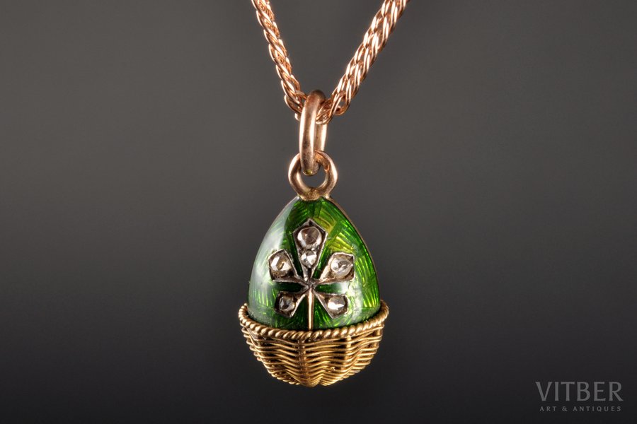 a pendant, gold, enamel, 56 standard, 3.20 g., the item's dimensions 2.2 x 1.1 cm, diamond, 1899-1908, Russia