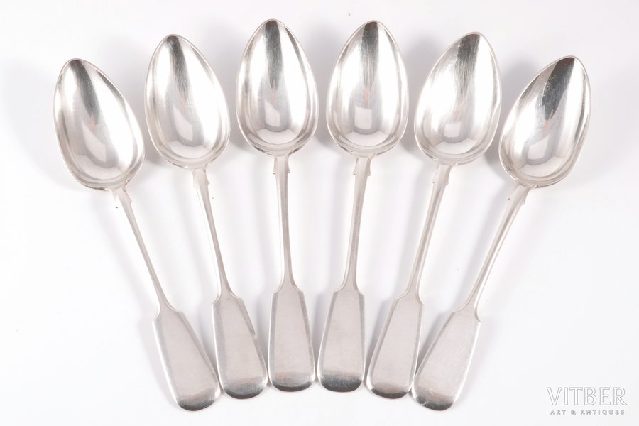 set of 6 spoons, silver, 84 standart, 1908-1917, (total) 363.35 g, Moscow, Russia, 20 cm