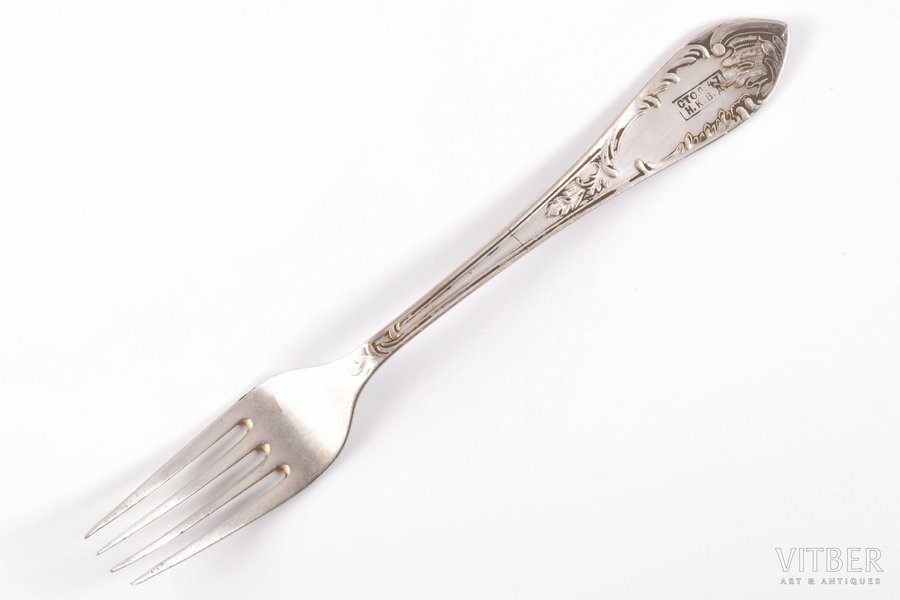 fork, from the "NKVD" (People's Commissariat for Internal Affairs) 47th dining hall, german silver, USSR, the 30-40ties of 20th cent., 21 cm