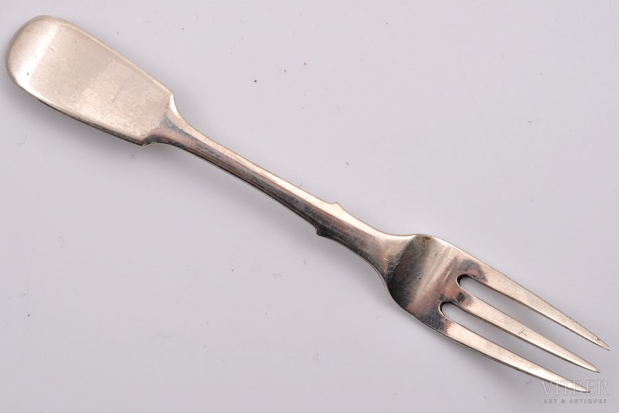 lemon fork, silver, 84 standard, 9.35 g, 10 cm, 1875, Riga, Russia