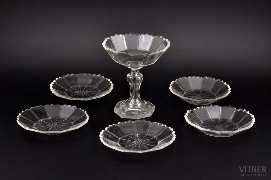 5 jam dishes and dessert bowl, Maltsev Factory, Russia, the beginning of the 20th cent., Ø 12.5, 13, h = 14.5 cm