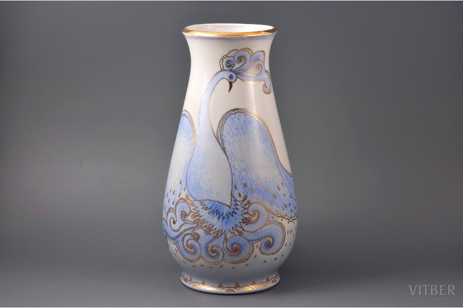 vase, The Firebird, porcelain, sculpture's work, shape by Taisiya Poluikevitch, handpainted by Aldona Elfrida Pole-Abolinya, Riga (Latvia), USSR, the 70-ties of the 20th cent., 30.5 cm