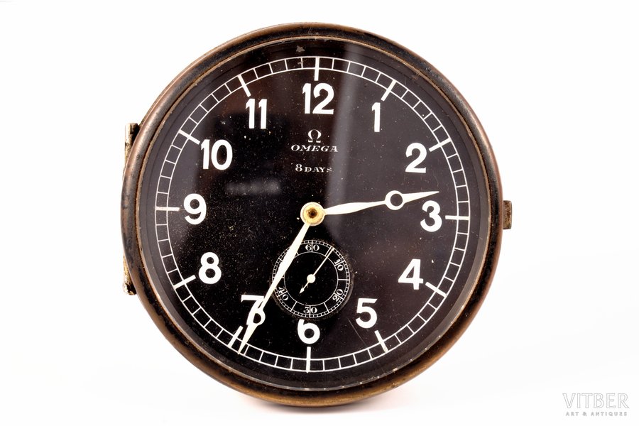 galda pulkstenis, "Omega", 8 Days, Šveice, 20 gs. 20-30tie gadi, tērauds, 8.3 x 3.3 cm, Ø 76 mm, darbojas