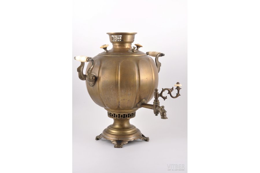 samovar, Братья Воронцовы, shape "faceted sphere", brass, Russia, the border of the 19th and the 20th centuries, 41 cm, weight 6000 g