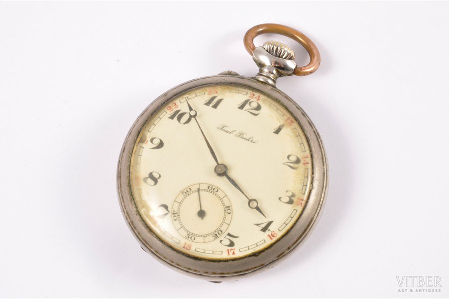kabatas pulkstenis, "Paul Buhre", Šveice, 20. gs. sākums, metāls, 6 x 5 cm, Ø 42.7 mm, darbojas