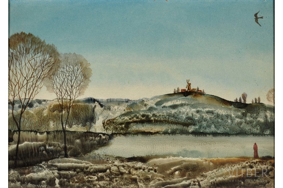Anmanis Jānis (1943), "Gaiša diena", 1992 g., kartons, jaukta tehnika, 20.5 x 29 cm