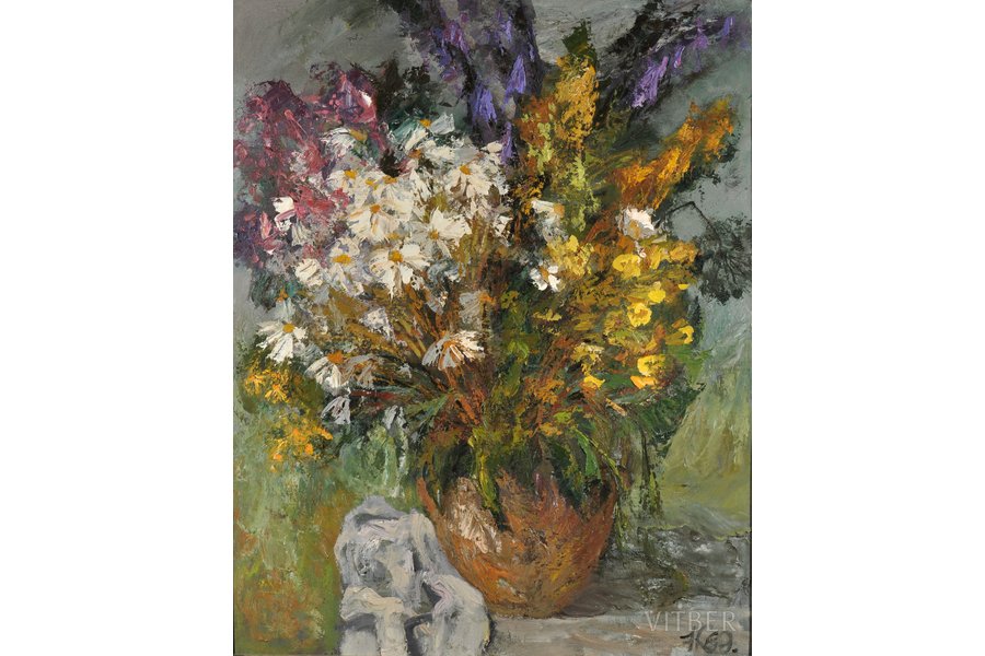 Калнмалис Янис (1939), "Полевые цветы", 1989 г., картон, масло, 100 x 80 см