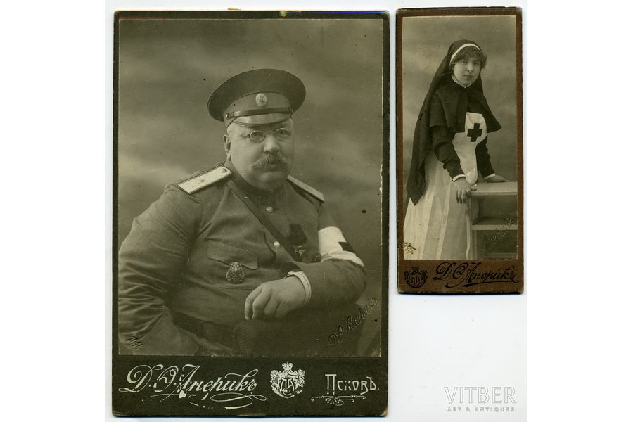 fotogrāfija, 2.gab., Cariskā Krievija, militārie medicīnas darbinieki, 20. gs. sākums, 13x10, 9.5x4.2 cm