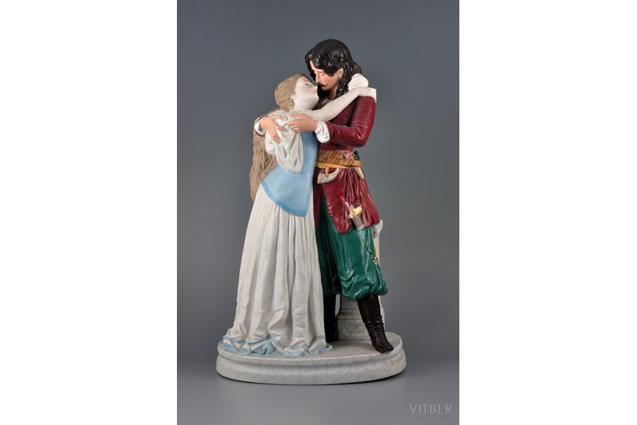 figurine, Andrey with Polish girl, bisque, Russia, Gardner manufactory, the 2nd half of the 19th cent., 39 cm, loss of parts of the pistol and saber