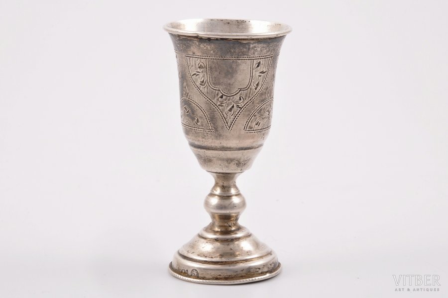 little glass, silver, 84 standard, 36.55 g, engraving, 8.6 cm, 1888, Kiev, Russia
