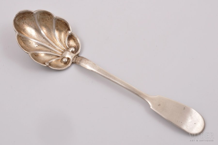 spoon, silver, "Shell", 84 standard, 14.60 g, 15 cm, 1885, Riga, Latvia, Russia