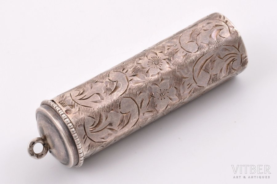 lipstick case, silver, 900 standard, 24 g, (item), engraving, 5.65 x 1.65 x 1.65 cm, the 1st half of the 20th cent., Czechoslovakia