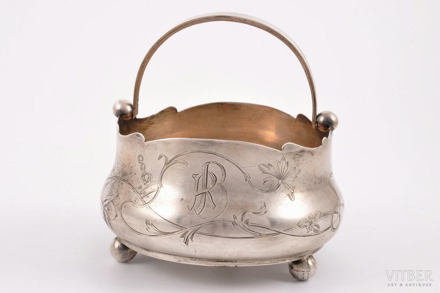 candy-bowl, silver, 84 standard, 196.10 g, engraving, Ø 12.5 cm, Vasiliy Semenov factory, 1908, Moscow, Russia