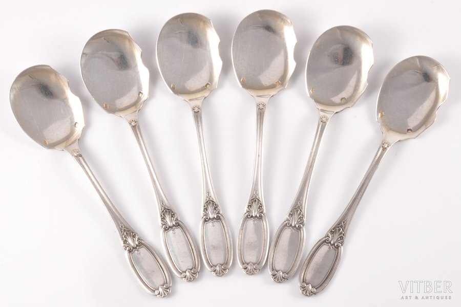 set of 6 ice cream spoons, silver, 950 standart, 1891-1912, 150.80 g, Louis Ravinet & Charles Denfert, France, 13.7 cm