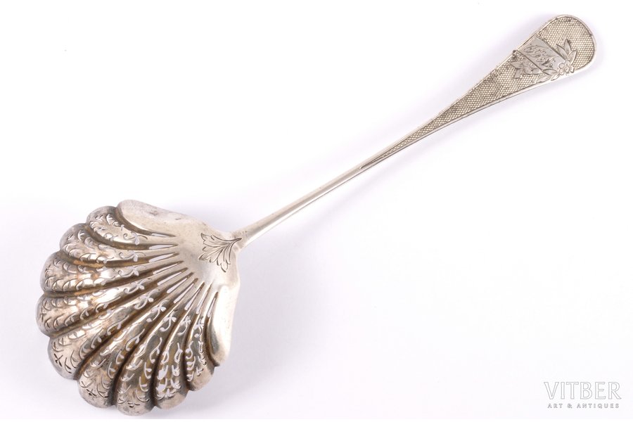 ложка для сахарной пудры, серебро, "Раковина", 950 проба, 44.90 г, 20 см, середина 19-го века, Франция