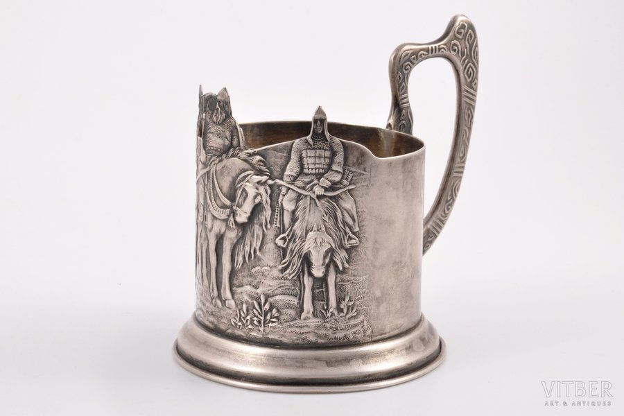 tea glass-holder, silver, Three heroes, 875 standard, 133.35 g, silver stamping, h = 10 cm, (with handle), Ø (inside)  = 6.7 cm, 1927-1946, Moscow, USSR