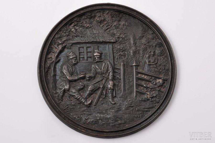 sienas medaljons, Aina no A. Mickeviča poēmas "Pans Tadeušs", čuguns, Ø 13.7 cm, svars 389.30 g., Krievijas impērija, Kusa, 20. gs. sākums