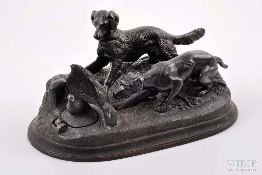inkstand, Dogs at partridge, cast iron, 11.6 x 22 x 12.7 cm, weight 2050 g., USSR, Kasli, 1958