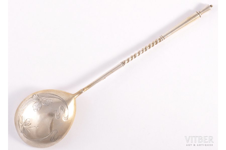 spoon, silver, Art Nouveau, 84 standard, 26.70 g, engraving, 16.9 cm, 1908-1916, Moscow, Russia