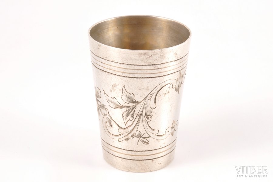 beaker, silver, 84 standard, 50.05 g, engraving, 6.3 cm, 1908-1916, Moscow, Russia