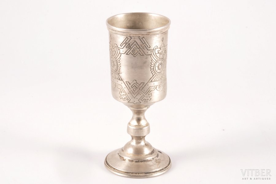little glass, silver, 84 standard, 38.65 g, engraving, 8 cm, Iganty Sazikov's firm "Sazikov", 1889, Moscow, Russia