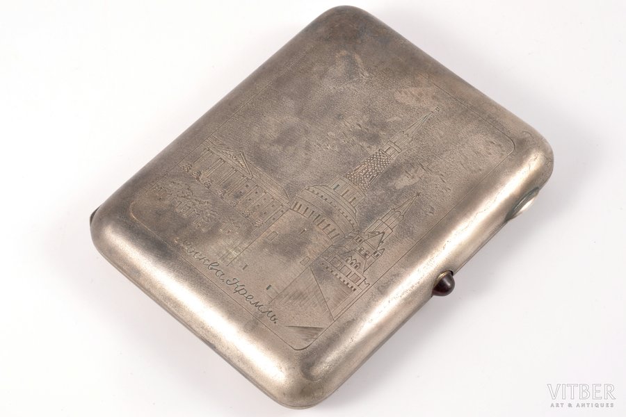 cigarette case, silver, "Moscow. Kremlin", 875 standart, gilding, engraving, 1954, 167.65 g, Moscow Jewelry Factory, Moscow, USSR, 10.5 x 8 x 1.5 cm