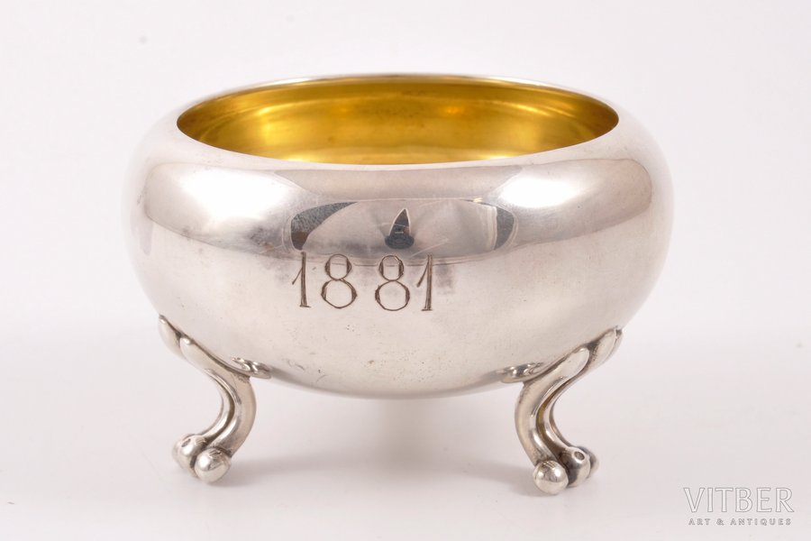saltcellar, silver, 84 standart, gilding, 1899-1903, 93.20 g, "Grachev Brothers", St. Petersburg, Russia, h 5 cm, Ø 7.8 cm