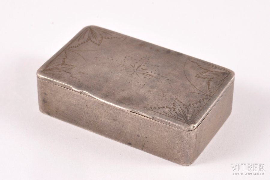 snuff-box, silver, 84 standard, 26.85 g, engraving, 4.6 x 2.7 x 1.3 cm, Dmitry Shelaputin's factory, the 2nd half of the 19th cent., Moscow, Russia