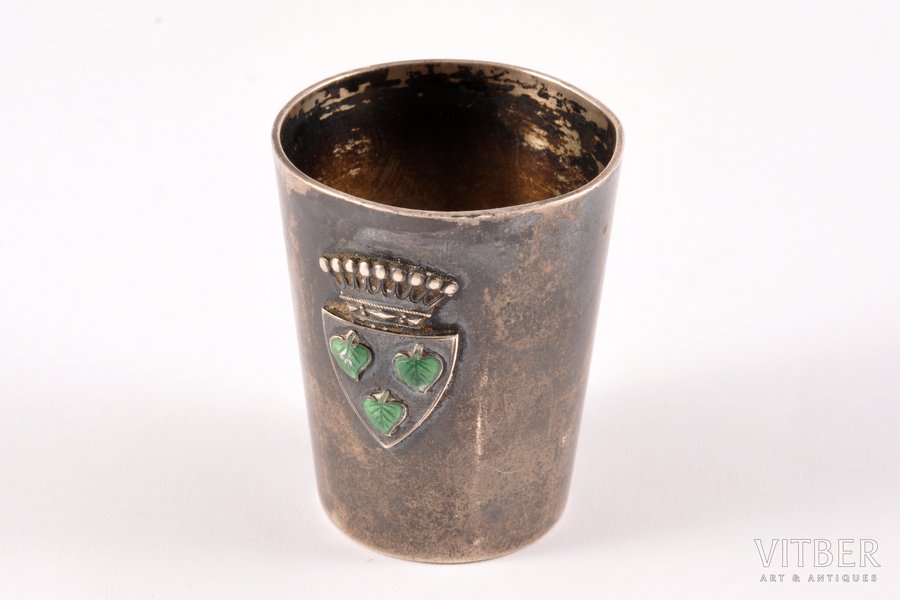 beaker, silver, with a heraldic emblem - Counts’ crown (9 pearls), 84 standard, 31.05 g, 4.3 cm, the end of the 19th century, Riga, Latvia, Russia