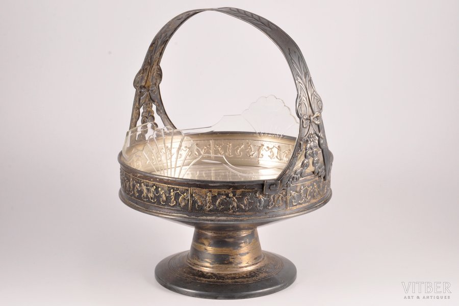candy-bowl, B. Henneberg, Warszawa, silver plated, glass, Russia, Congress Poland, the border of the 19th and the 20th centuries, 27.5 x 21.5 cm, weight (total) 1441.40 g