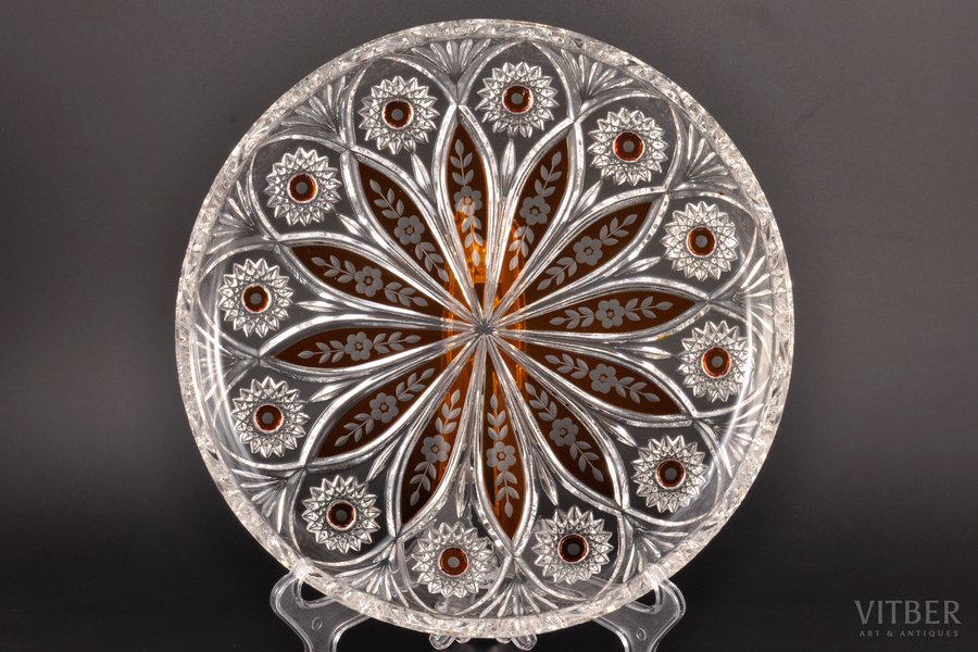 plate, two-color crystal, Germany, the 30ties of 20th cent., Ø 29 cm