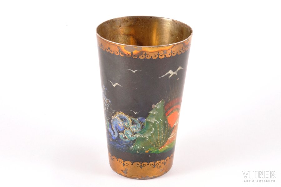 goblet, silver, painting by F. Melnikova, 875 standard, 68.55 g, 7.7 cm, Moscow Jewelry Factory, 1949, Moscow, USSR