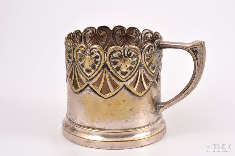 tea glass-holder, Plewkiewicz, silver plated, Russia, Congress Poland, the border of the 19th and the 20th centuries, Ø (inner) 6.3 cm